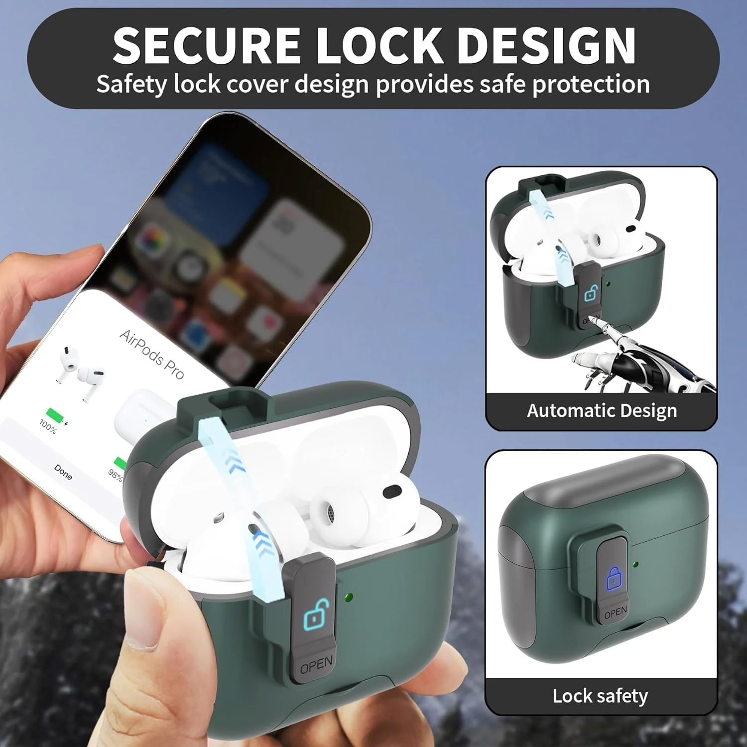 DL3 Mobilak for AirPods 3rd Generation Case Cover with Lock, Military Armor Cool AirPods 3 Case with Keychain for Men Women Hard Shell Shockproof Air Pod 3 for AirPod 3rd Gen 2021 - Green Black