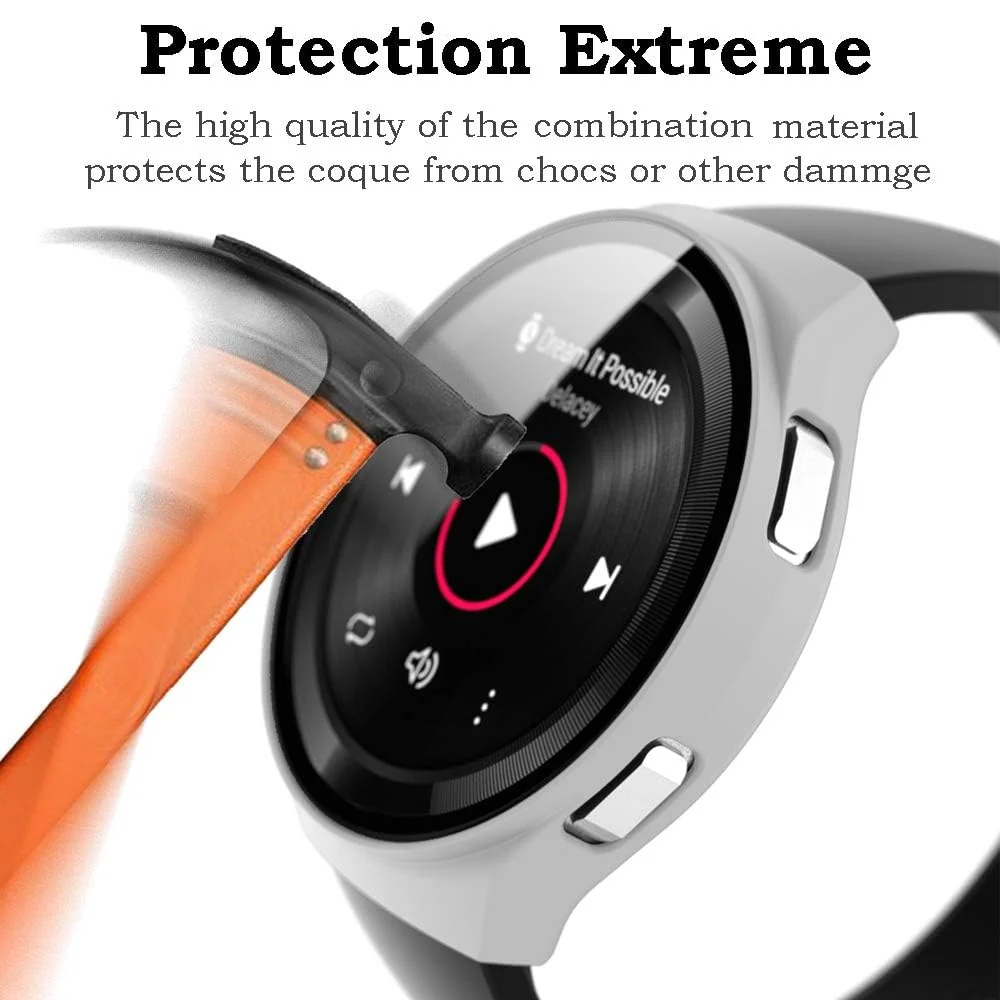DL3 Mobilak Protective Case Compatible with Huawei Watch GT 2e 9H Hardness PC Case Bumper Full Slim Protective Cover with Tempered Glass For Huawei GT2e - White