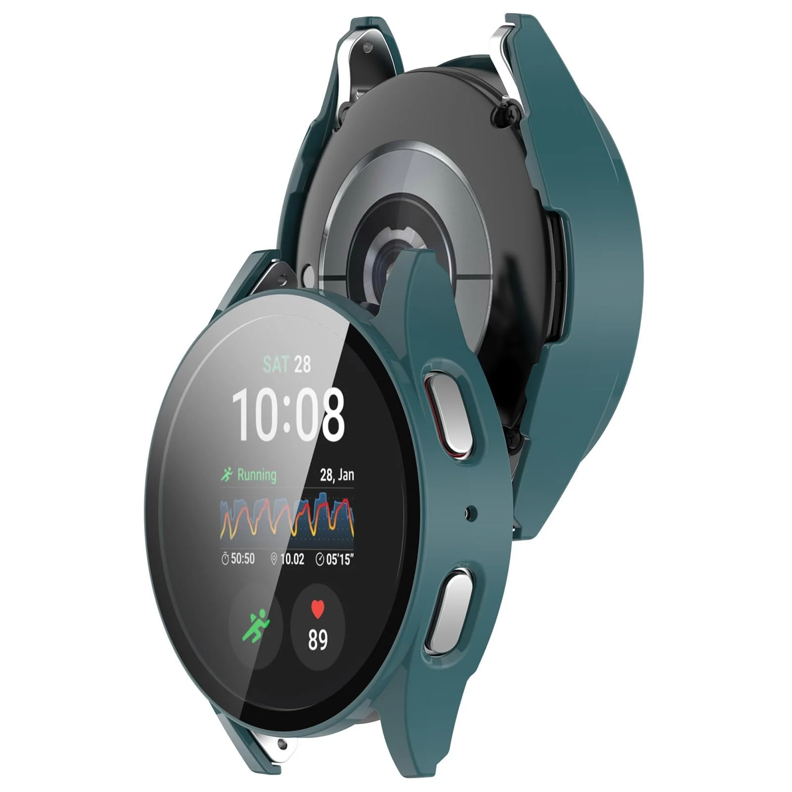 DL3 Mobilak Case with Screen Protector for Samsung Galaxy Watch 7 44mm, Bumper Full Coverage Hard PC Overall Protective Cover, Built-in Tempered Glass Film High Sensitivity - Green