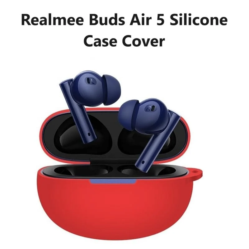 DL3 Mobilak Silicone Cover Case Compatible with realme Buds Air 5 Portable Protective Case Cover With Keychain - Red