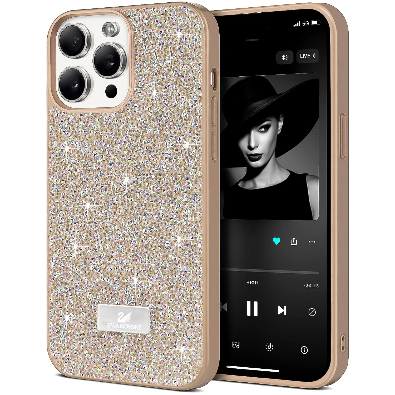 DL3 MOBILAK Case For iPhone 12/iPhone 12 Pro Case Glitter, Sparkle Diamond Crystal Bling Case with Bling, Ultra Thin Lightweight Full Body Shockproof Anti-Scratch Protective Cover - Gold&Silver
