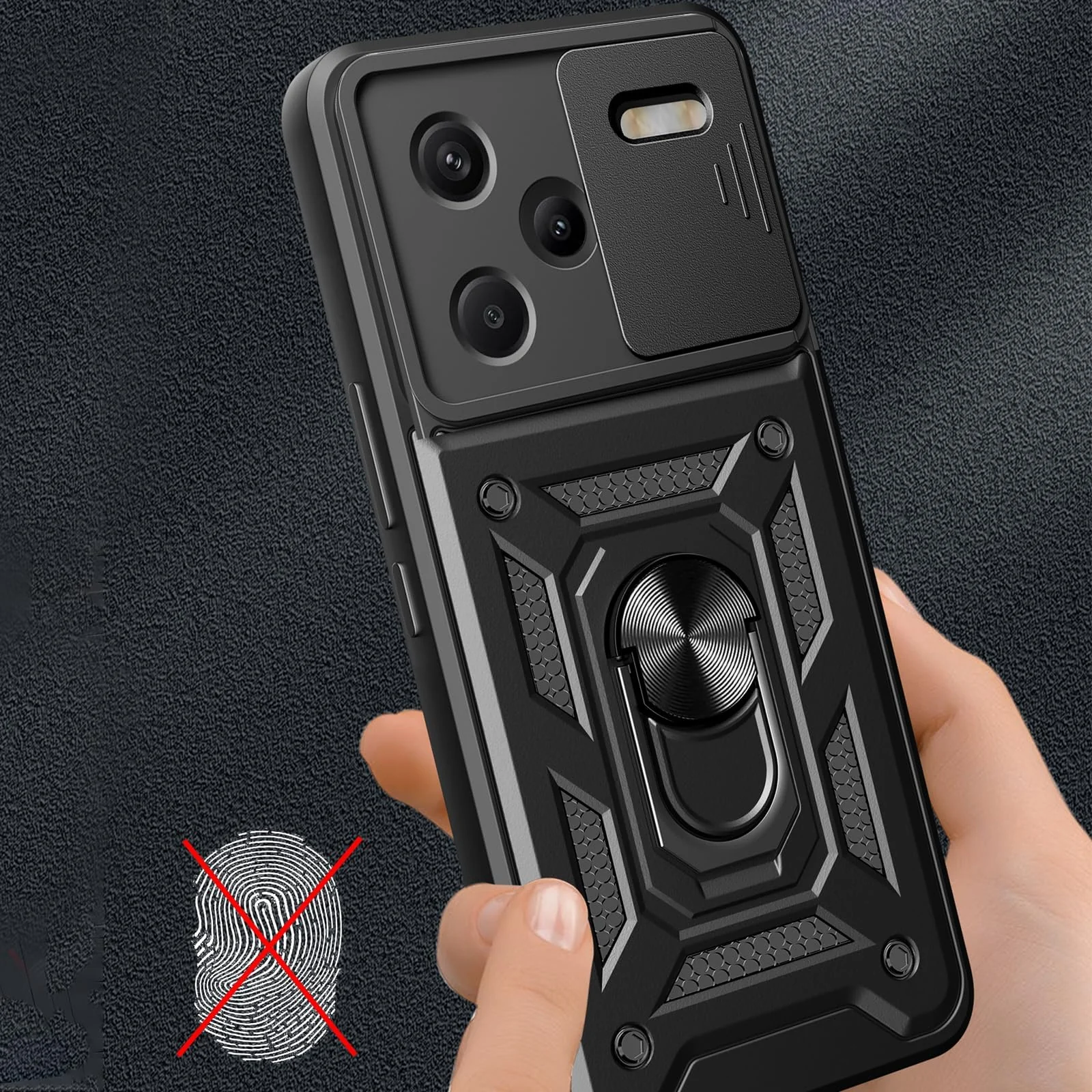 DL3 Mobilak Magnetic Car-Mount Case for Xiaomi Redmi Note 13 Pro+ Plus 5G with Camera Protection and Built-In Kickstand - Black