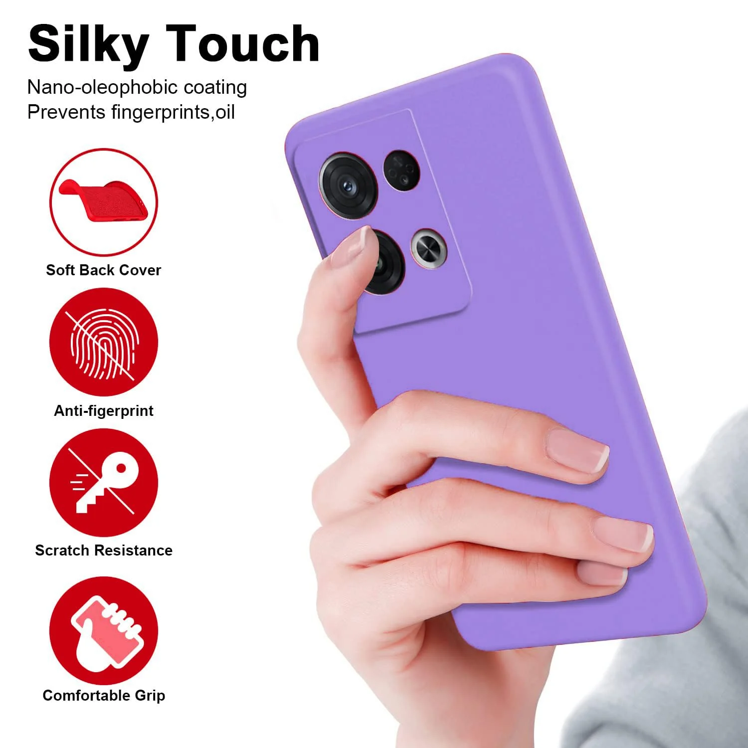 DL3 Mobilak OPPO Reno 8 5G Case, Soft Flexible Liquid Silicone Gel Rubber Bumper Cover, Full Body Shockproof Protective Phone Case - Light Purple