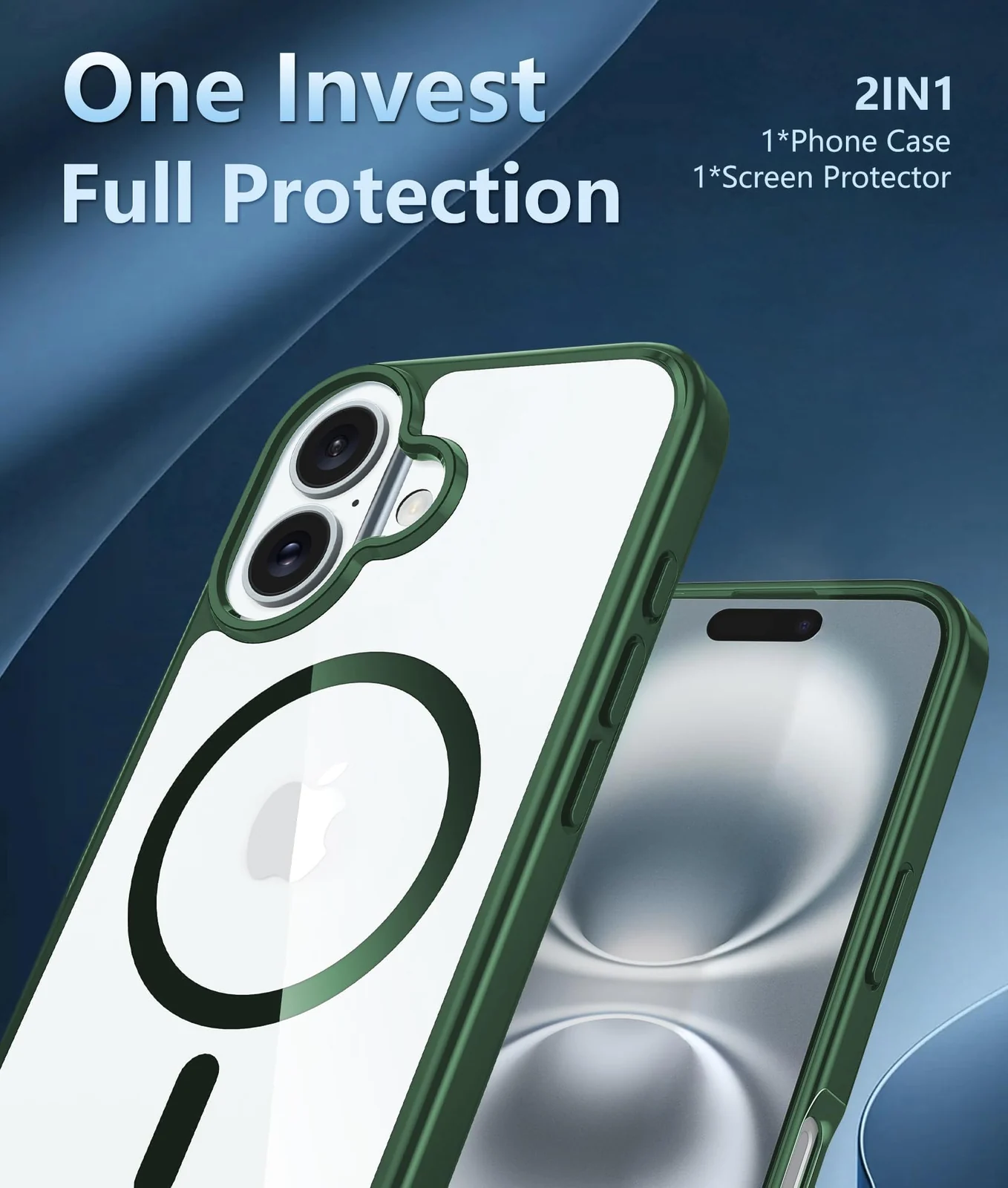 DL3 Mobilak Clear MagSafe-Compatible Magnetic Case for iPhone 16 Plus with Military-Grade Protection - Green