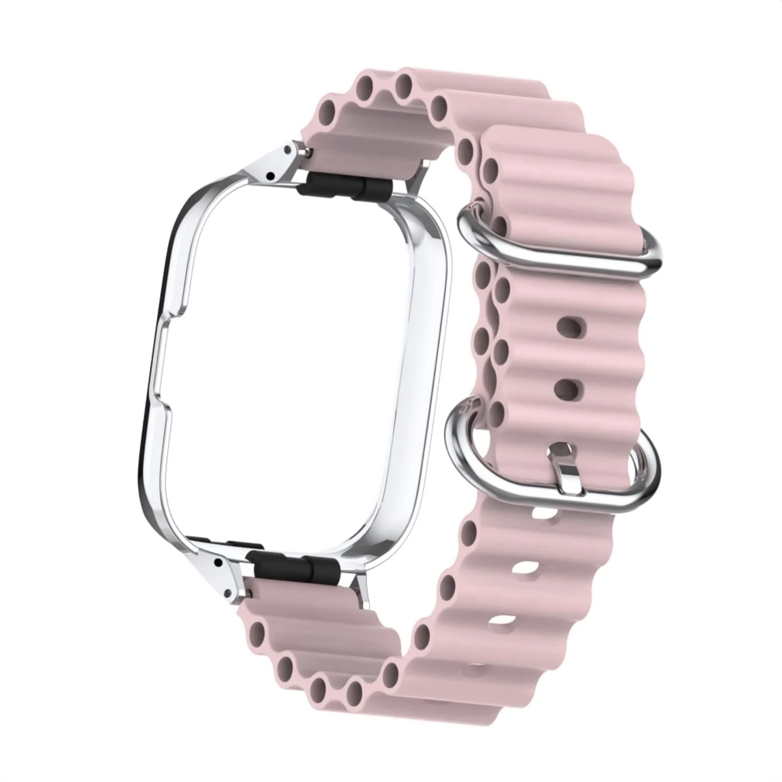DL3 Mobilak Ocean Strap Compatible with Xiaomi Redmi Watch 3, Adjustable Silicone Strap with Metal Buckle, Band With Frame Metal Women Men Replacement Strap - Pink