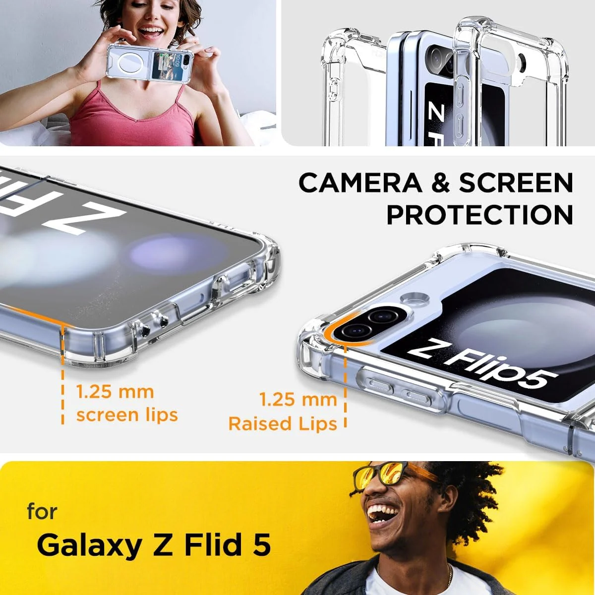 DL3 Mobilak for Samsung Galaxy Z Flip 5 Case, Compatible with MagSafe Shockproof Protection Yellowing Resistant Magnetic Phone Case for Galaxy Z Flip 5 5G (2023) - Clear