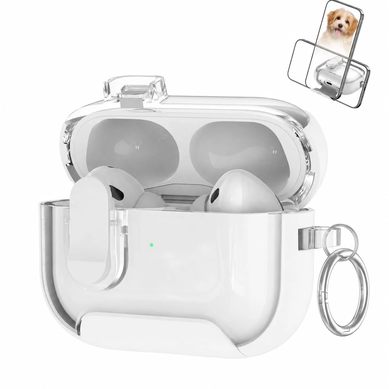 MOBIGON Locking Protective Case with Carabiner for AirPods Pro 1 / 2, Clear / White