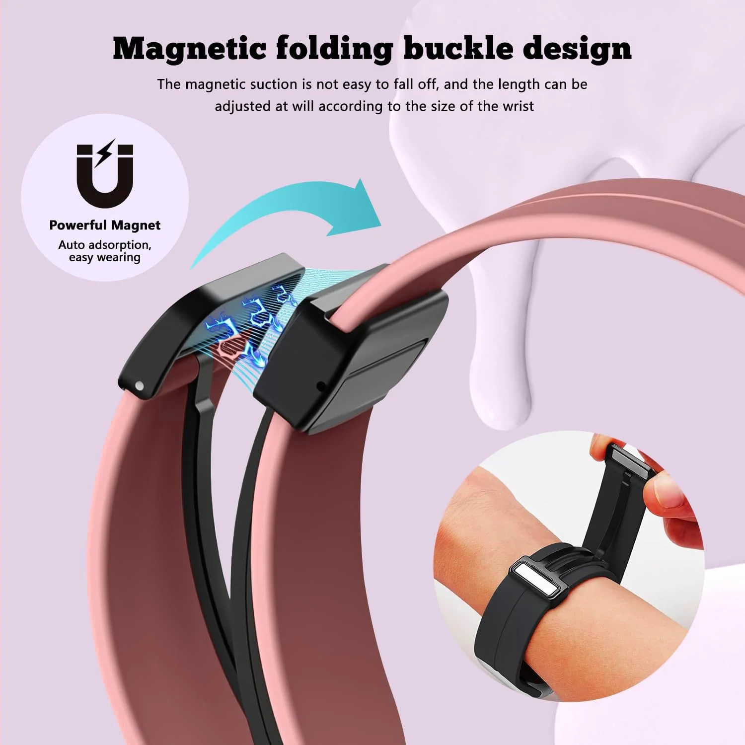 DL3 Mobilak Silicone Strap Compatible with Huawei Watch Fit 3/Watch Fit 4 Pro/Fit 4 Magnetic Metal Stainless Buckle Sport Silicone Strap, Band Quick Release Soft Replacment Wristband - Pink