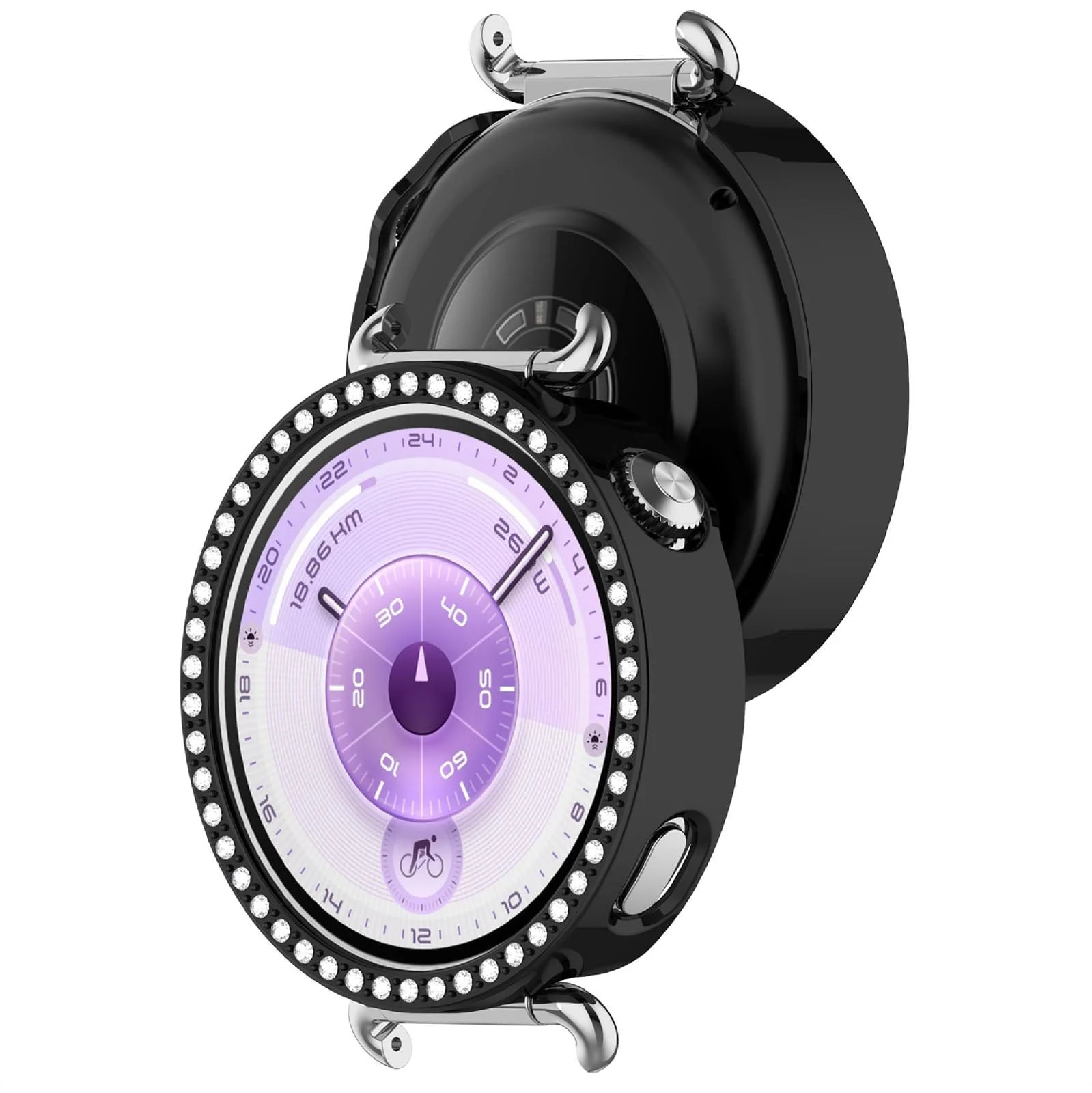 DL3 Mobilak Bling Case for Huawei Watch GT6 41MM, Slim Hard PC Frame Cover with Crystal Diamond Bumper Design (Without Screen Protector), Protective Case for Women and Girls for GT 6 41 mm - Black