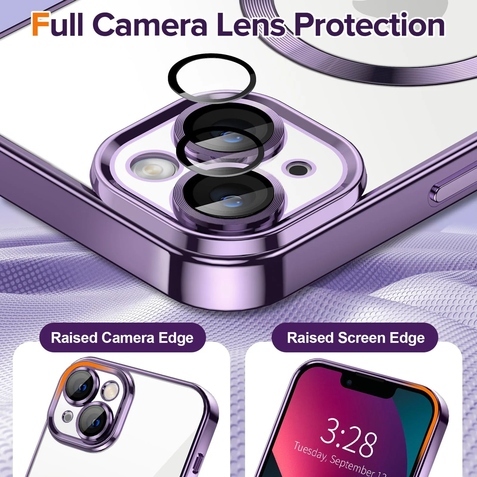DL3 Mobilak Plated-Edge Protective Case for iPhone 13 6.1-Inch with Built-in, Supports wireless charging, Camera protection, Scratch-resistant surface - Deep Purple