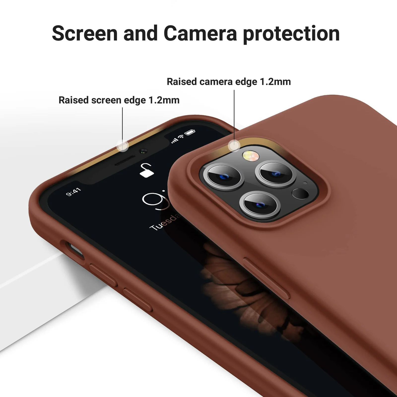 DL3 Mobilak Liquid Silicone Protective Case with Soft Microfiber Lining for iPhone 14 Pro Max (6.7 Inch) - Brown