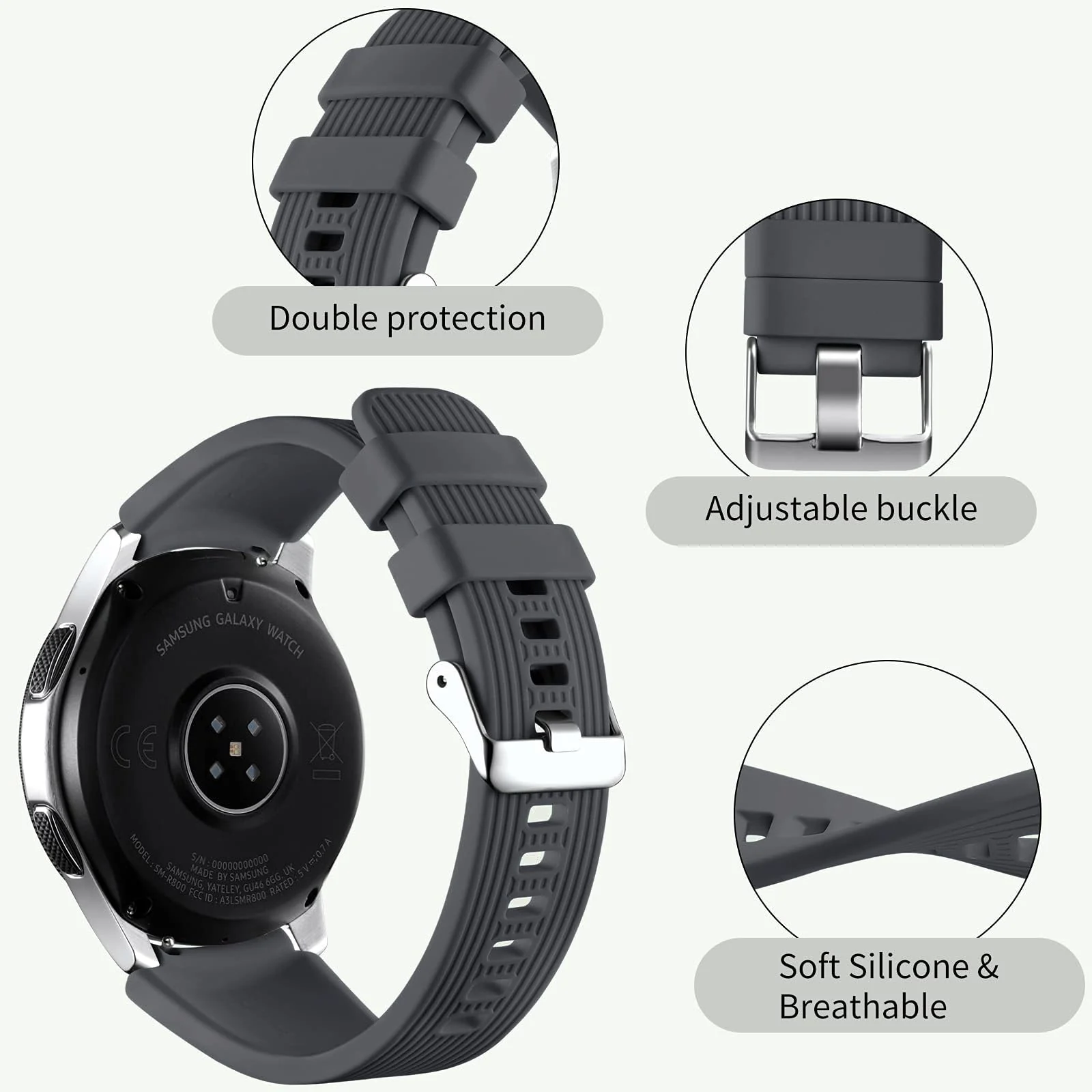 DL3 MOBILAK Silicone Bands 22MM Strap Compatible with Samsung galaxy watch3 45mm/galaxy 46mm/Gear S3/Huawei watch GT3 46MM/GT2E/GT2 Pro/GT GT2 46MM/Honor Magic Watch2 46mm/Compatible - Dark Gray