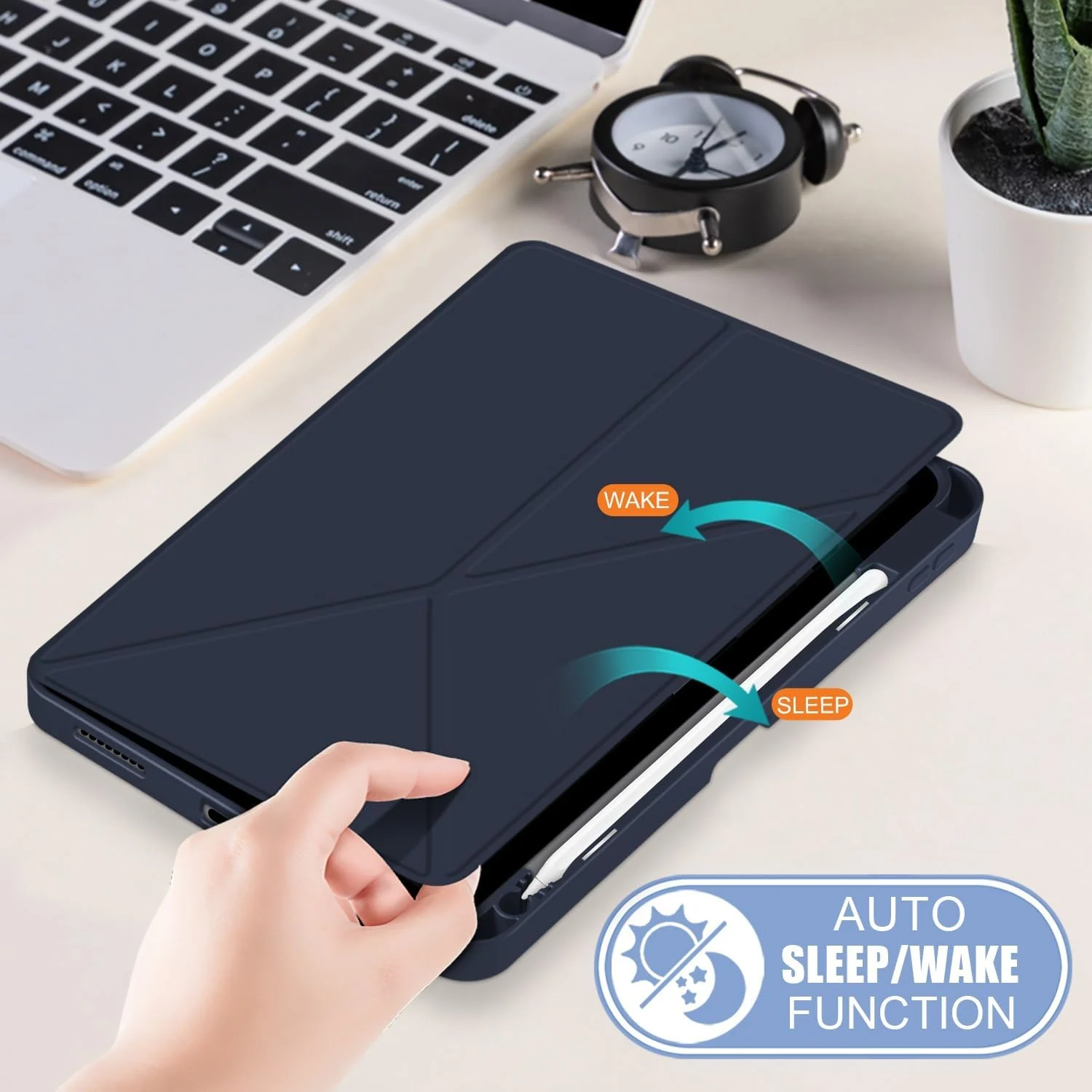 DL3 Mobilak For Samsung Galaxy Tab S6 Lite 10.4 Inch 2022/2020 Model (SM-P610/P613/P615/P619) Case, Smart Stand, Pencil Holder, Shockproof Slim Lightweight Leather Cover - Blue