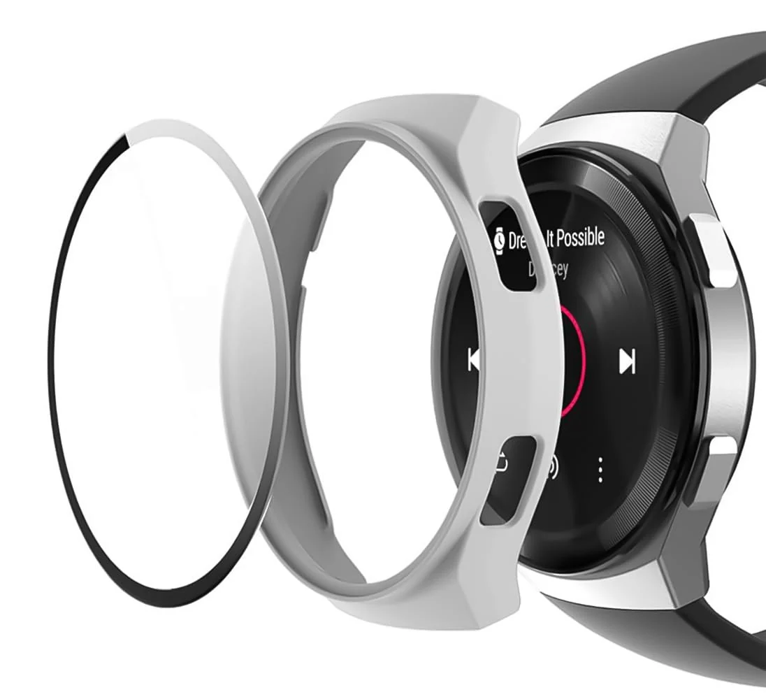 DL3 Mobilak Protective Case Compatible with Huawei Watch GT 2e 9H Hardness PC Case Bumper Full Slim Protective Cover with Tempered Glass For Huawei GT2e - White