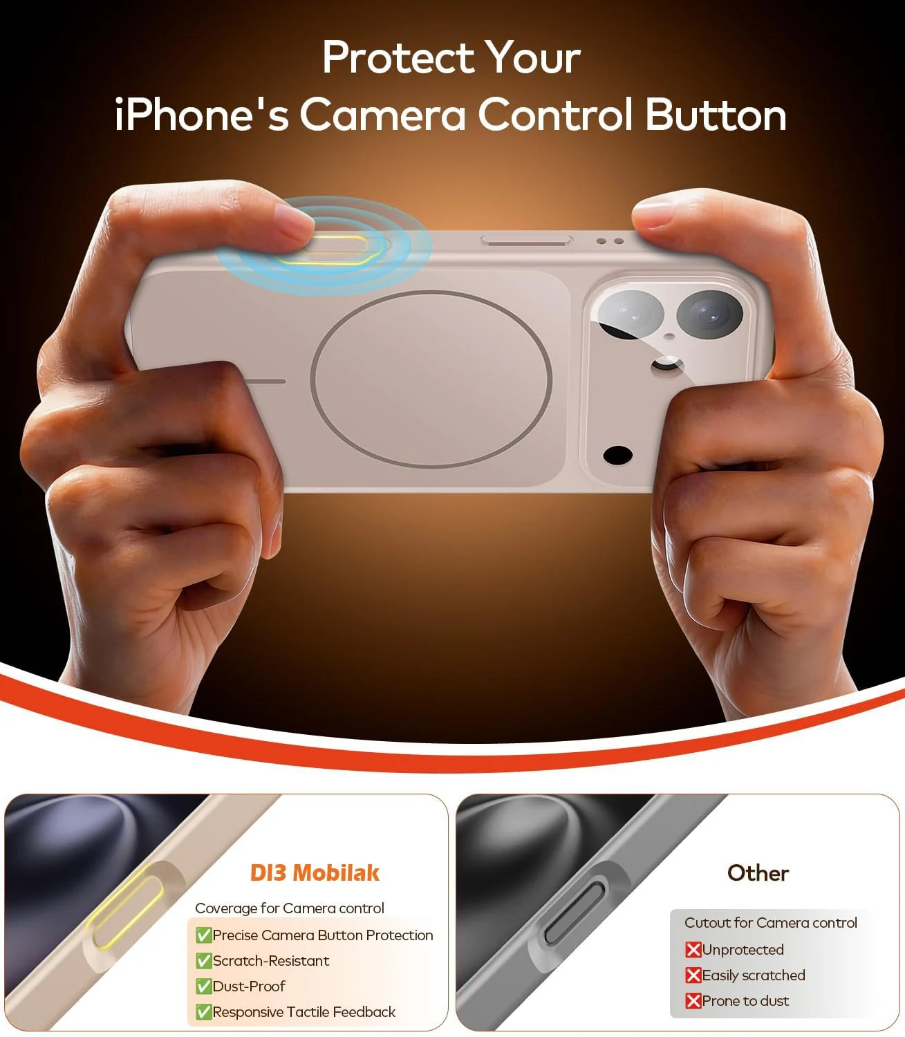 DL3 Mobilak MagSafe-Compatible Magnetic Case for iPhone 17 with Camera Protection and Shockproof Design - Titanium Gold