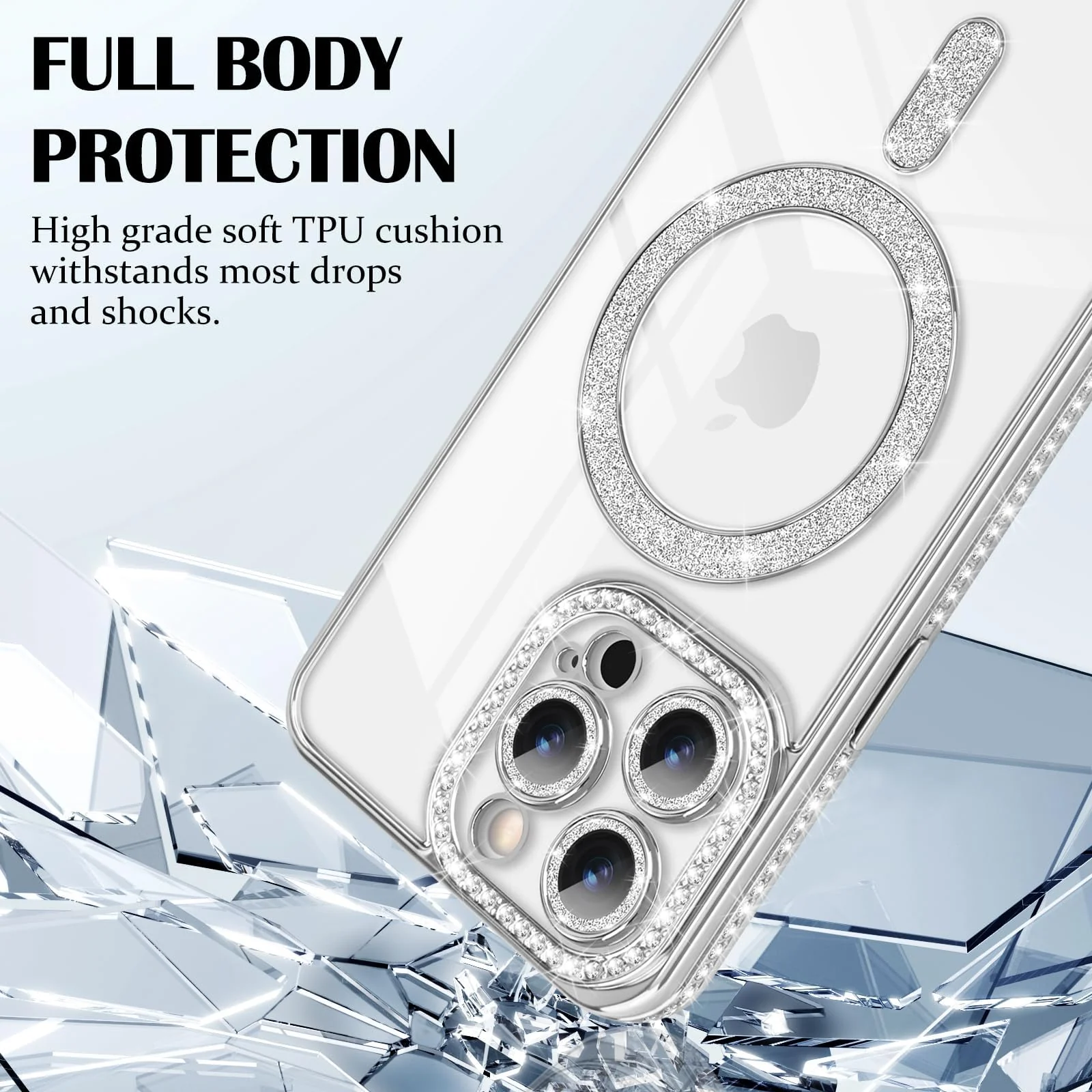 DL3 Mobilak MagSafe-Compatible Magnetic Case for iPhone 16 Pro Max with Camera Protection and Magnetic Car-Mount Support - Silver