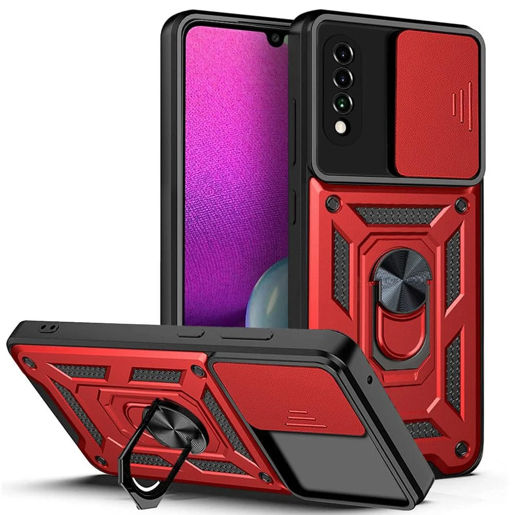 DL3 Mobilak Military-Grade Protective Case with Sliding Camera Cover, Metal Ring Kickstand and Magnetic Car-Mount Support for Huawei Y9S / Honor 9X Pro / P Smart Pro 2019 - Red
