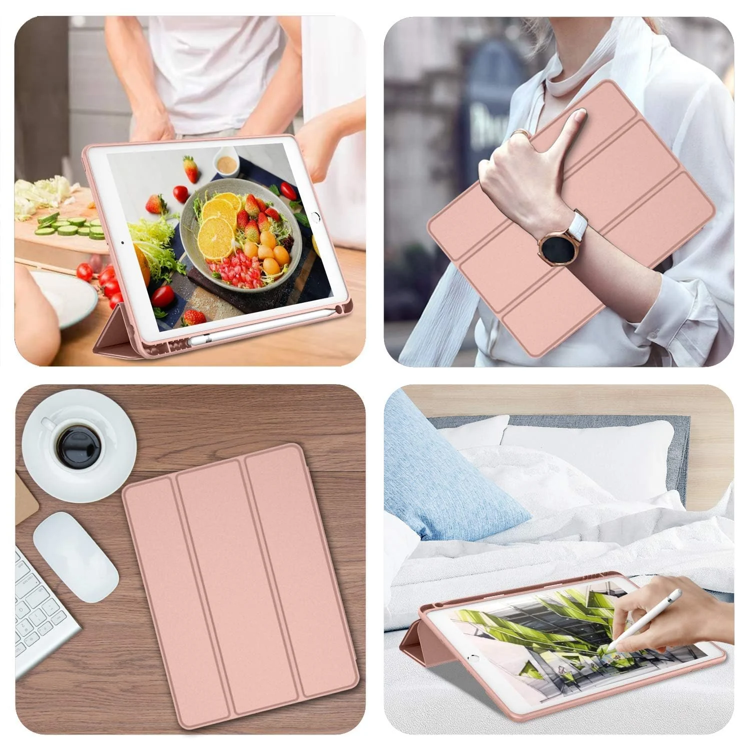 DL3 Mobilak Case For iPad 9.7-inch, (2018/2017), iPad Pro 9.7 Inch 2016, iPad Air 2nd/1st Smart Cover with Pencil Holder and Soft Silicone Back and Full Body Protection, Auto Wake/Sleep - Rose Gold