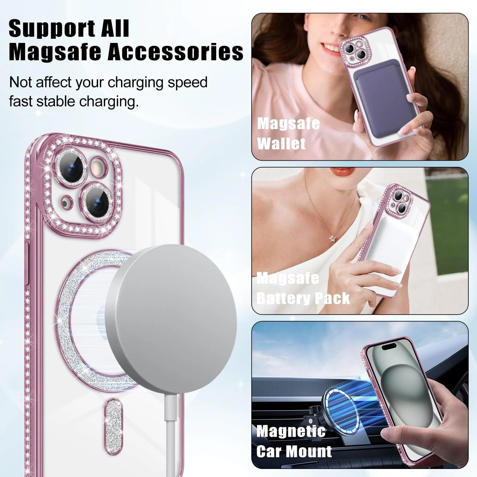 DL3 Mobilak MagSafe-Compatible Magnetic Case for iPhone 13 / iPhone 14 with Camera Protection and Magnetic Car-Mount Support - Pink