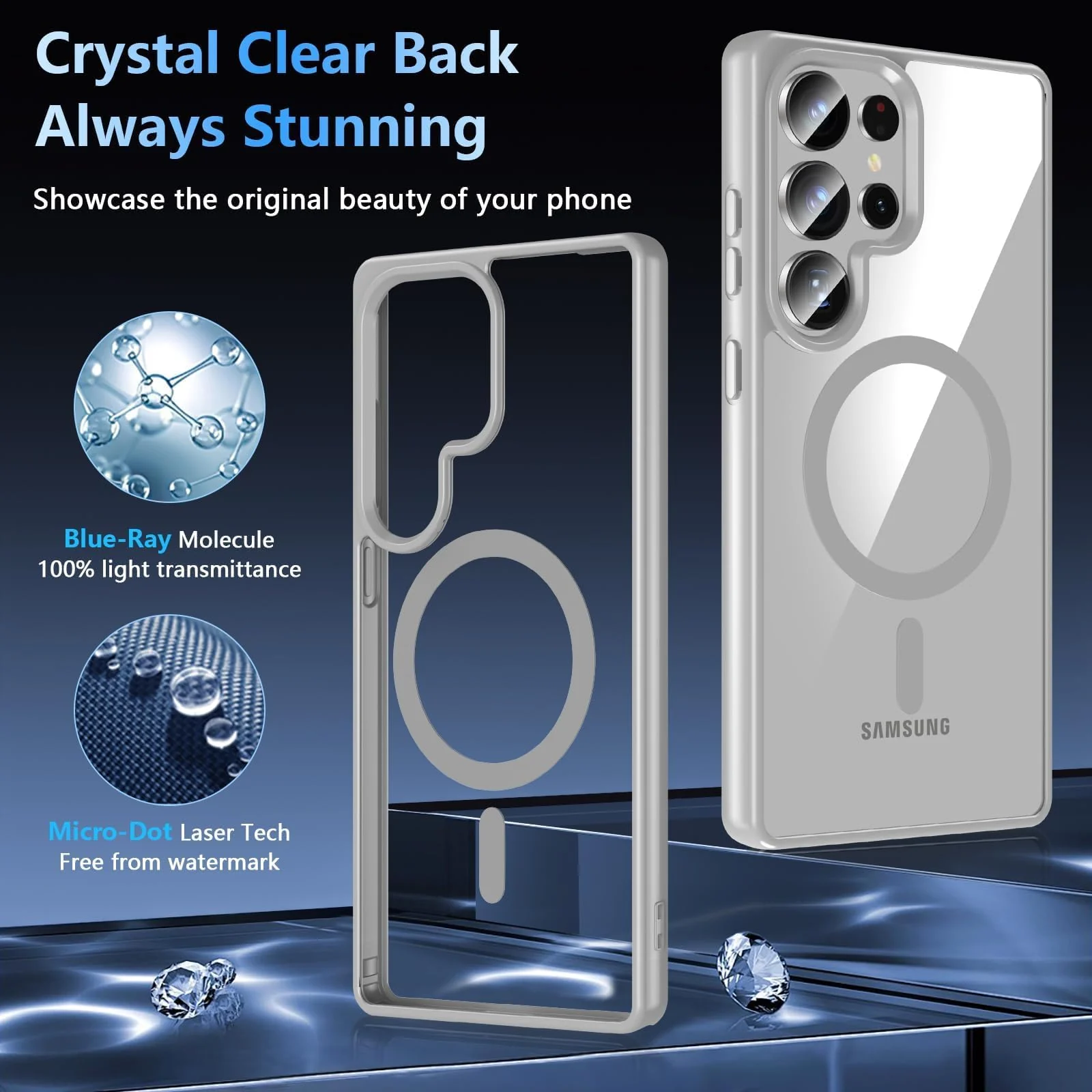 DL3 Mobilak Clear MagSafe-Compatible Magnetic Case for Samsung Galaxy S26 Ultra with Camera Protection and Magnetic Car-Mount Support - Gray
