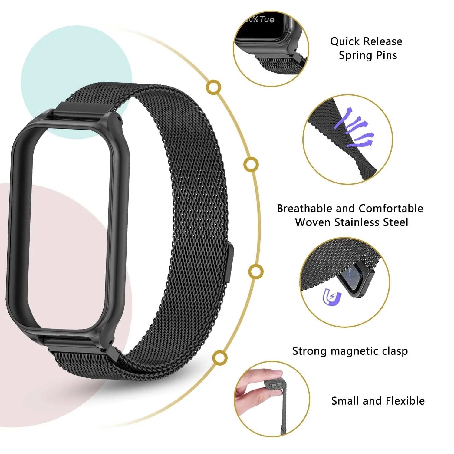 DL3 Mobilak Bracelet Compatible with Xiaomi Redmi Band 2/Smart Band 8 Active, Stainless Metal Magnetic Replacement Strap - Blue