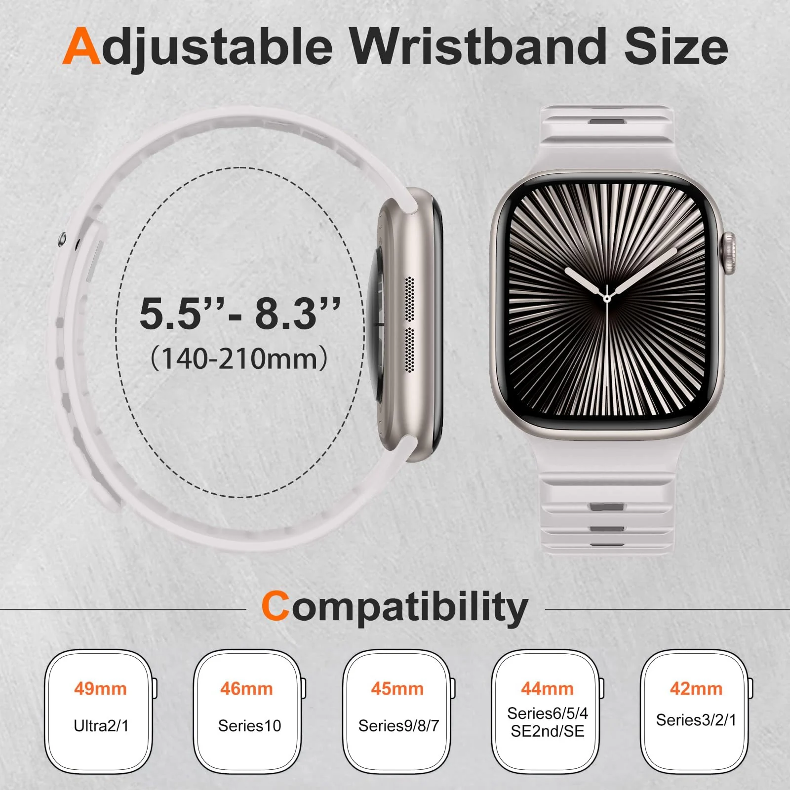 DL3 MOBILAK Adjustable Silicone Sports Watch Strap for 49MM - Starlight