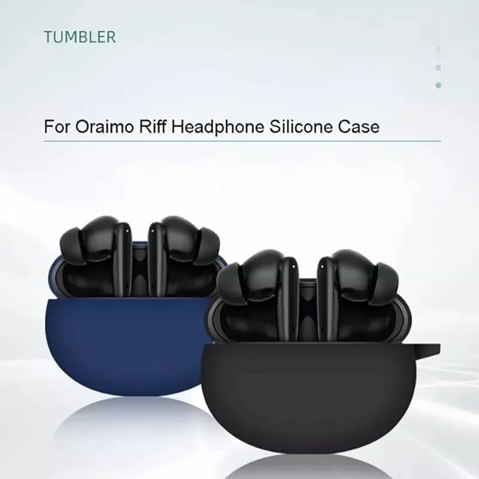 DL3 Mobilak Silicone Case Compatible with Oraimo Riff Earbuds, Soft Silicone Protective Case Cover, Shockproof Sleeve with Carabiner - Blue