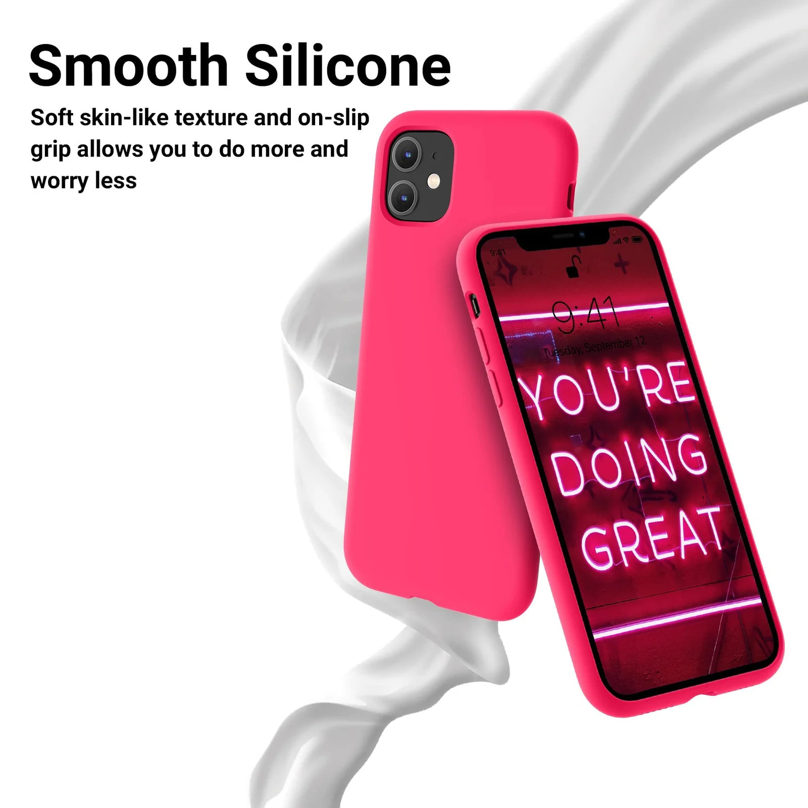 DL3 Mobilak Liquid Silicone Protective Case for iPhone 11 (6.1 Inch) with Camera Protection and Microfiber Lining - Neon Pink