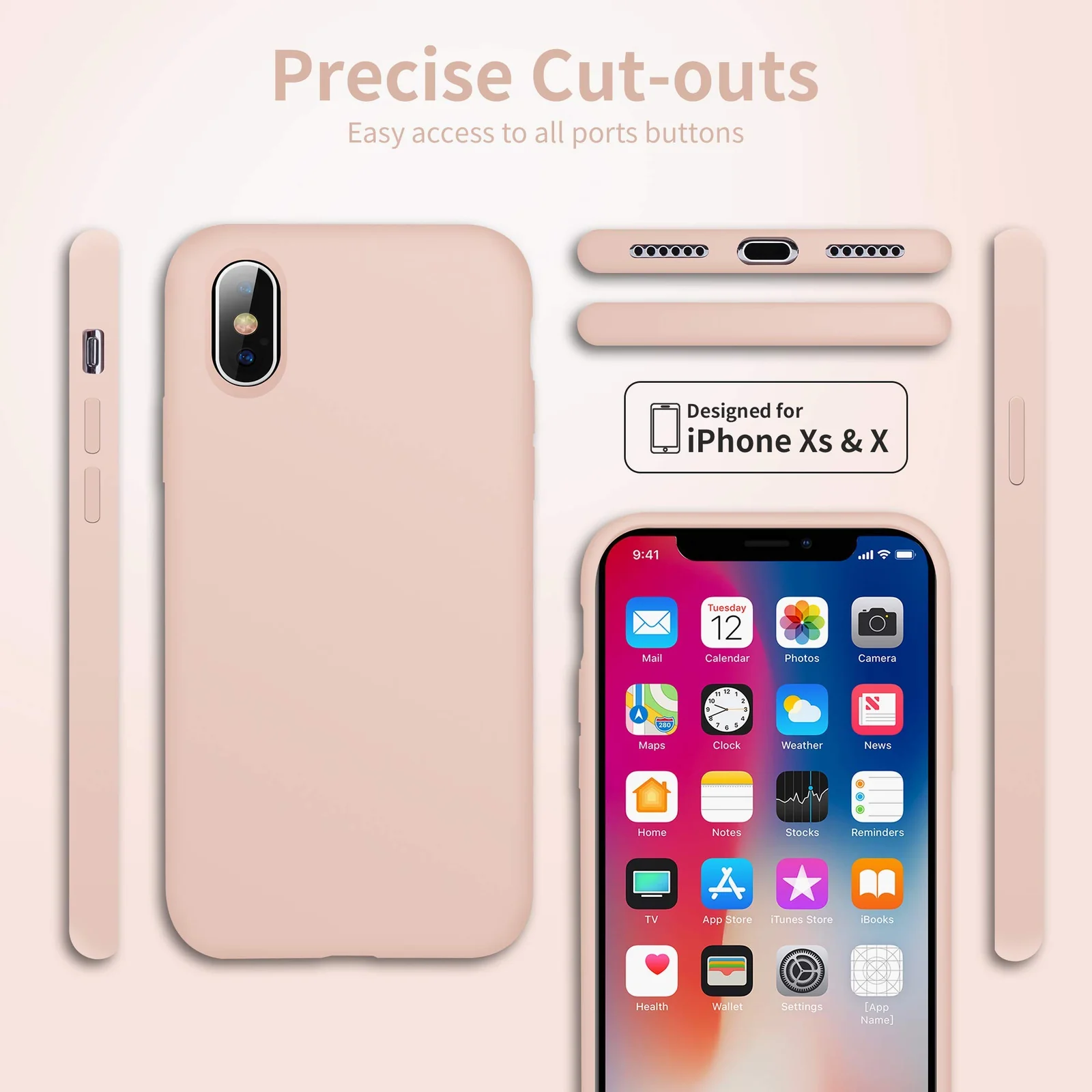 DL3 Mobilak Compatible with iPhone X/iPhone XS Case, Liquid Silicone Case, Full Body Protective Cover, Shockproof, Slim Phone Case, Anti-Scratch Soft Microfiber Lining - Pink Sand