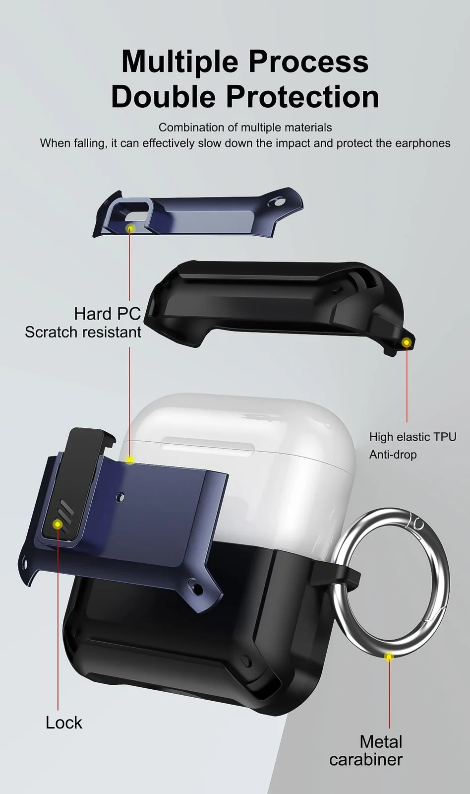 DL3 Mobilak AirPods Pro 2nd/1st Case With Lock Lid, Rugged for AirPods Pro 2/1 (2023/2022/2019) Cool Protective Cover for Men Full-Body Armor Shockproof Skin Shell With Carabiner - Blue/deep Purple
