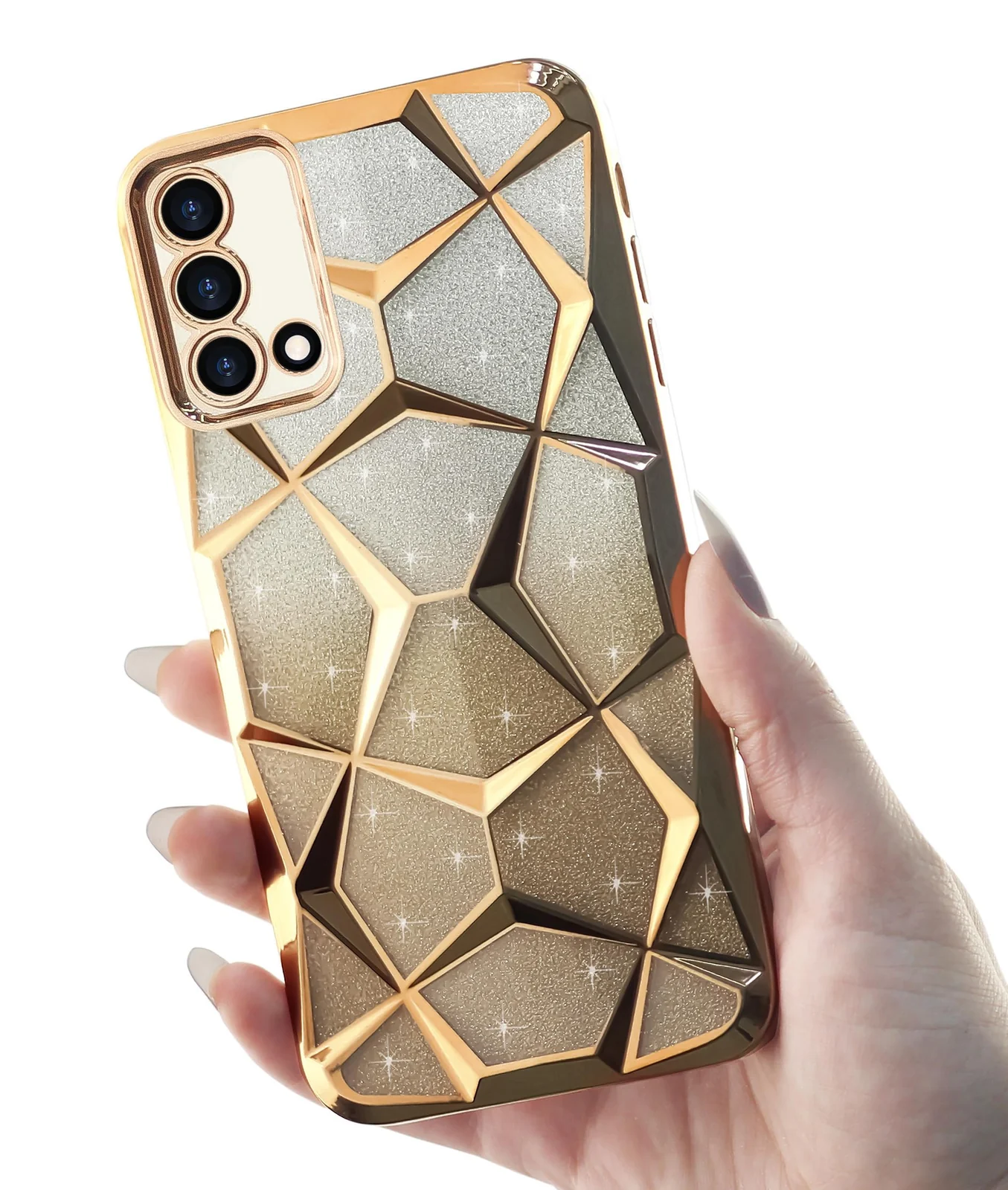 DL3 Mobilak Compatible with OPPO A74 4G / A95 4G Case Plating Bling Gradient Glitter Clear Cover Soft TPU Silicone Cute Camera Protection Shockproof Back for Women Girls Case - Gold