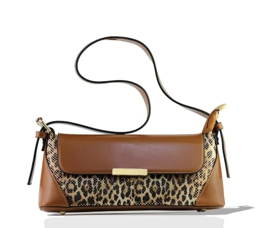 Mobigon Elegant Women’s Baguette Shoulder Bag with Magnetic Gold Clasp, Textured Faux Leather, Zippered Main Compartment & Inner Pocket for Formal & Daily Use - Tiger 5