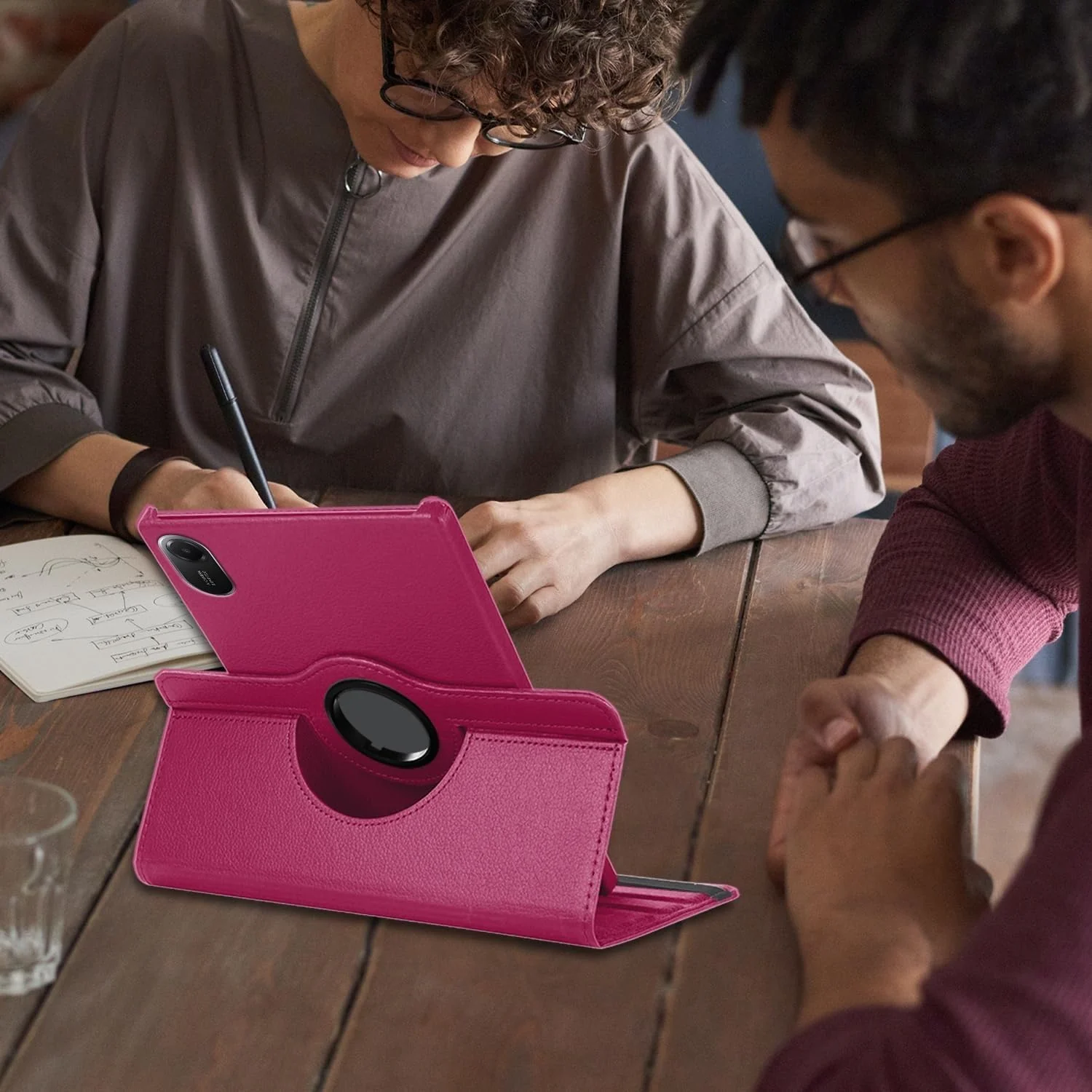 DL3 Mobilak Protective Cover for Xiaomi Redmi Pad 2 2025 11 inch, 360° Rotatable Smart Stand, Leather Folio Flip Cover with Multi-Angle Viewing, Auto Wake Sleep - Pink