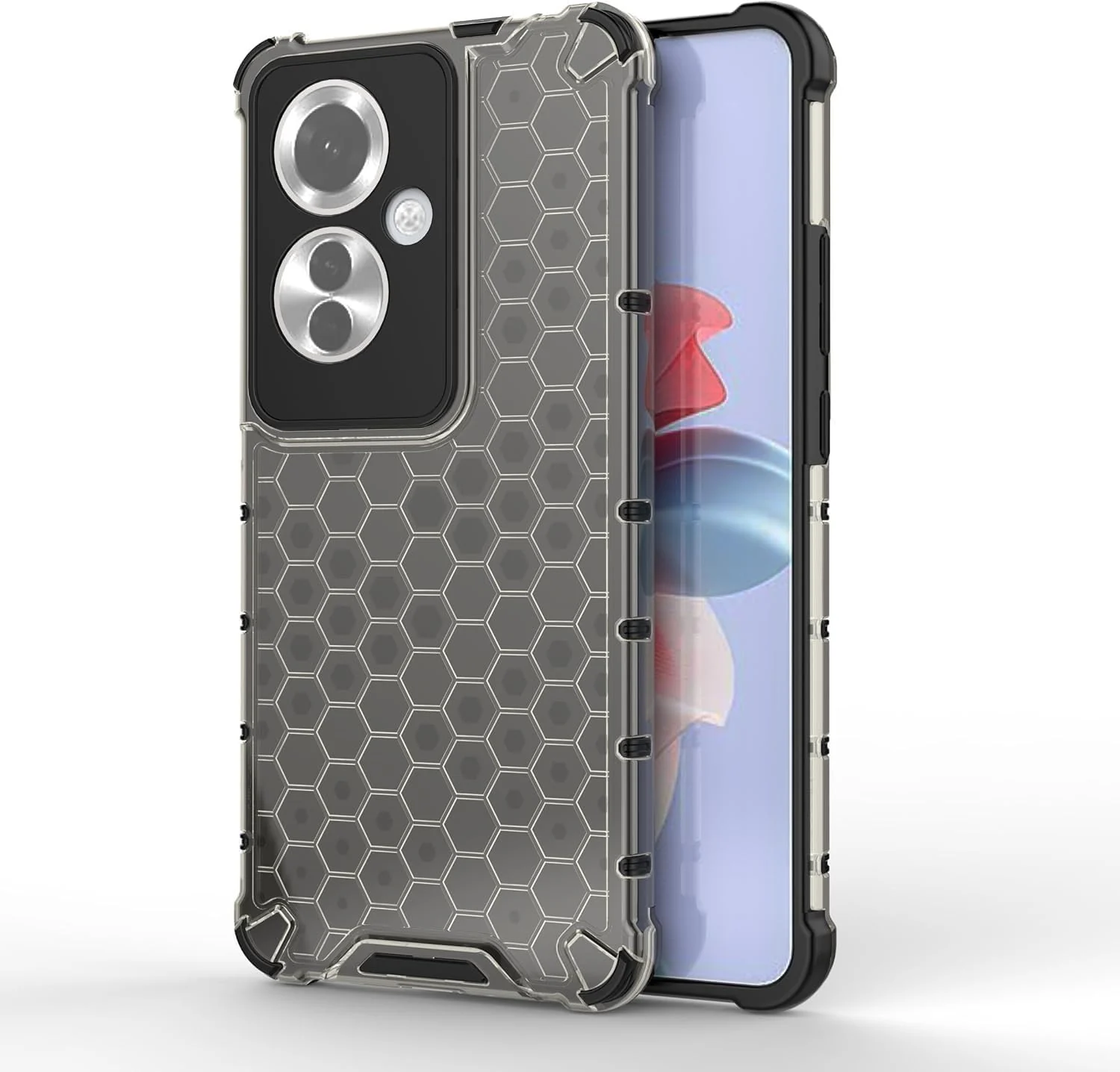 DL3 Mobilak Honeycomb Protective Case for OPPO Reno 11F 5G / Reno11 F 5G, Shock-absorbing protection, Transparent design, Slim, lightweight profile - Black