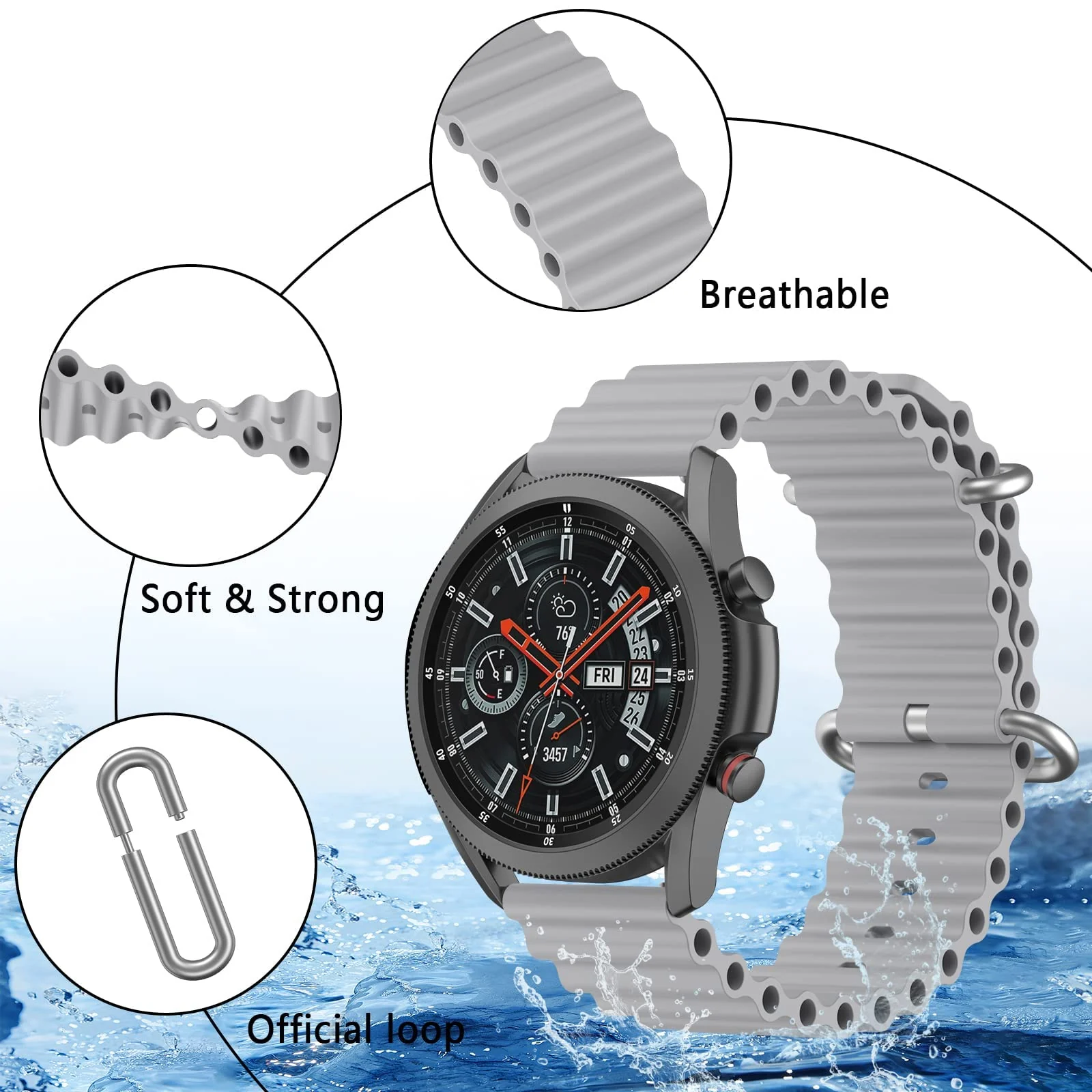 DL3 Mobilak Ocean Bands Silicone 20MM Strap for Samsung Gear Sport/Watch 4/5/5 Pro/S2 Classic/Active 2 40mm 44mm/Amazfit GTS 3/4/4 Mini/Bip 3/Pro/GTS 2 Mini/2e/Bip U - Grey