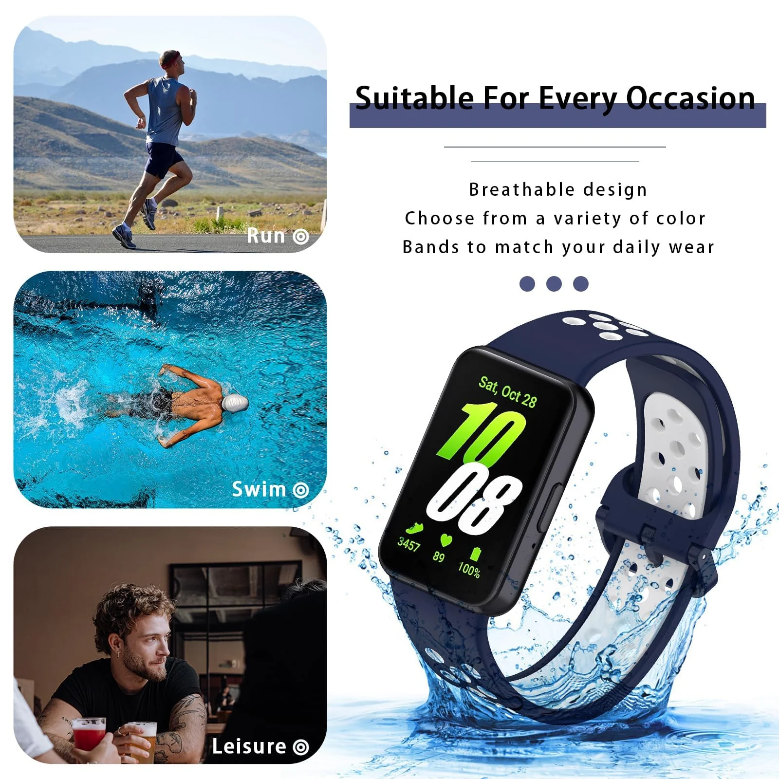 DL3 Mobilak Strap for Samsung Galaxy Fit 3 SM-R390, Women Men Armband, Two Colours Silicone Adjustable Replacement Soft Strap for Samsung Galaxy Fit 3 SM-R390 Fitness Tracker - Blue White