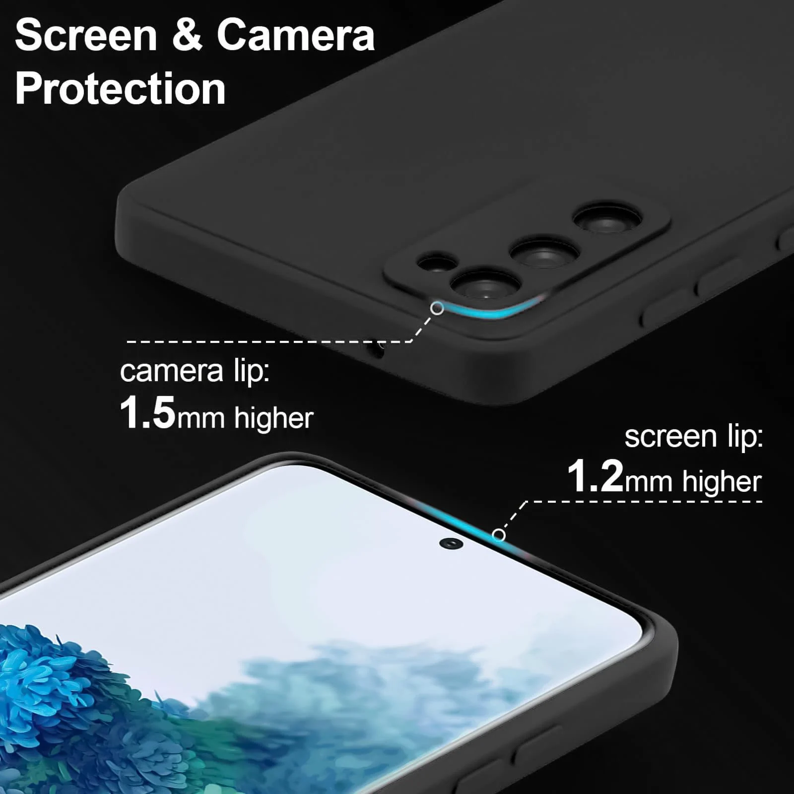 DL3 Mobilak Liquid Silicone Case for Samsung Galaxy S20 FE, Not compatible with MagSafe, Supports wireless charging, Camera protection - Black