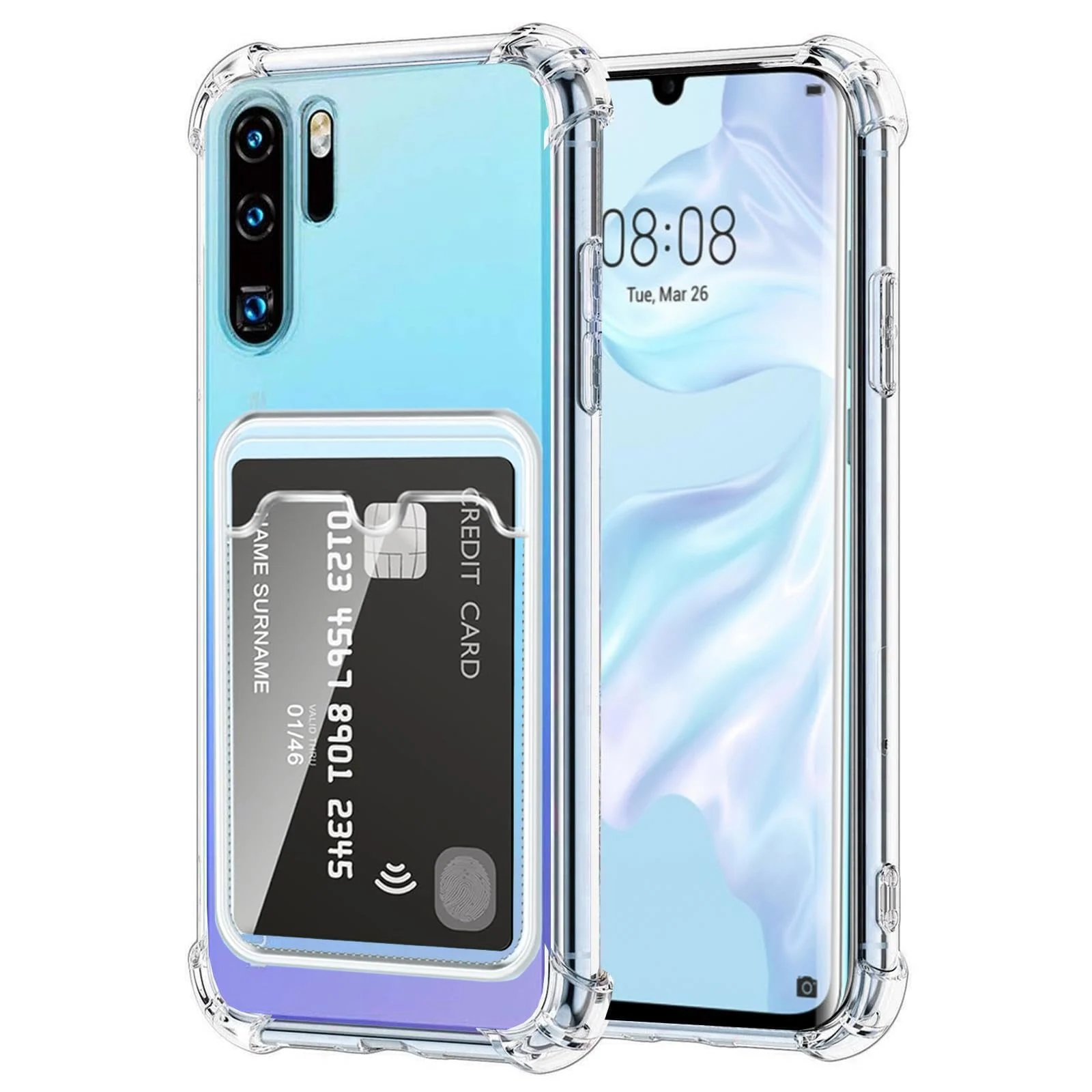 DL3 Mobilak Clear TPU Wallet Case with Card Slot and Camera Protection for Huawei P30 Pro - Transparent