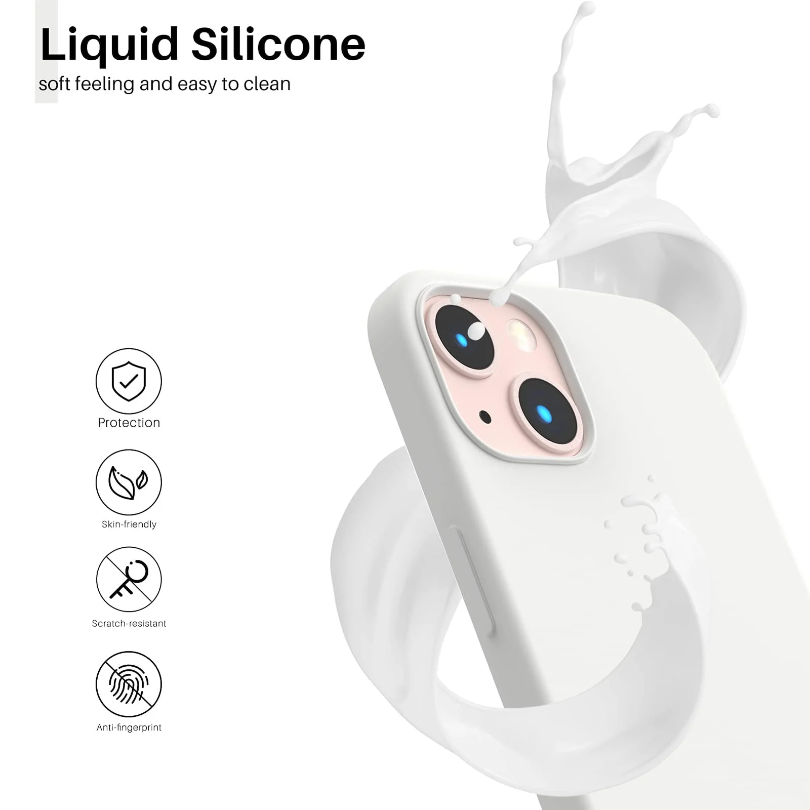 DL3 Mobilak Liquid Silicone Protective Case with Soft Microfiber Lining for iPhone 13 / iPhone 14 - White