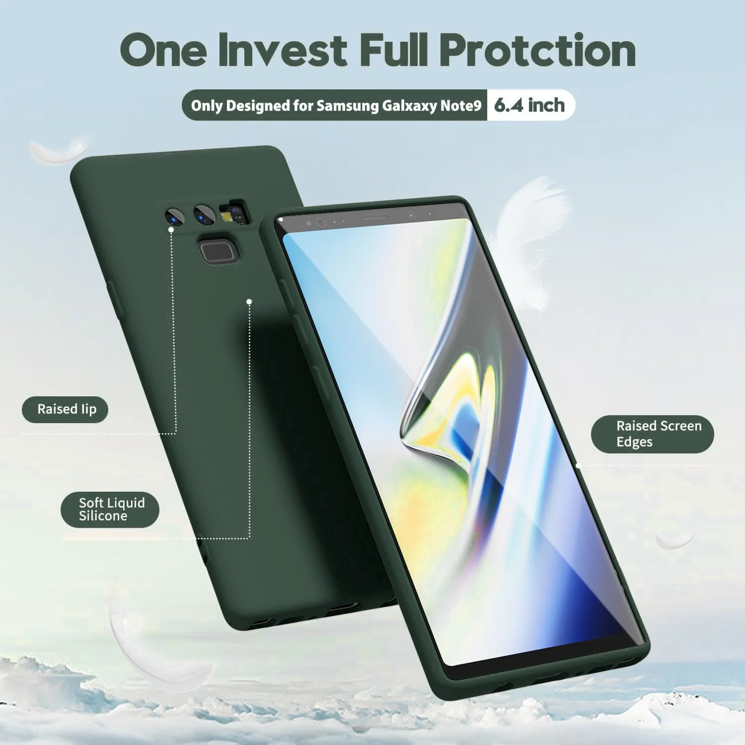 DL3 Mobilak Soft Silicone Protective Case for Samsung Galaxy Note 9 with Microfiber Lining and Shockproof Design - Green