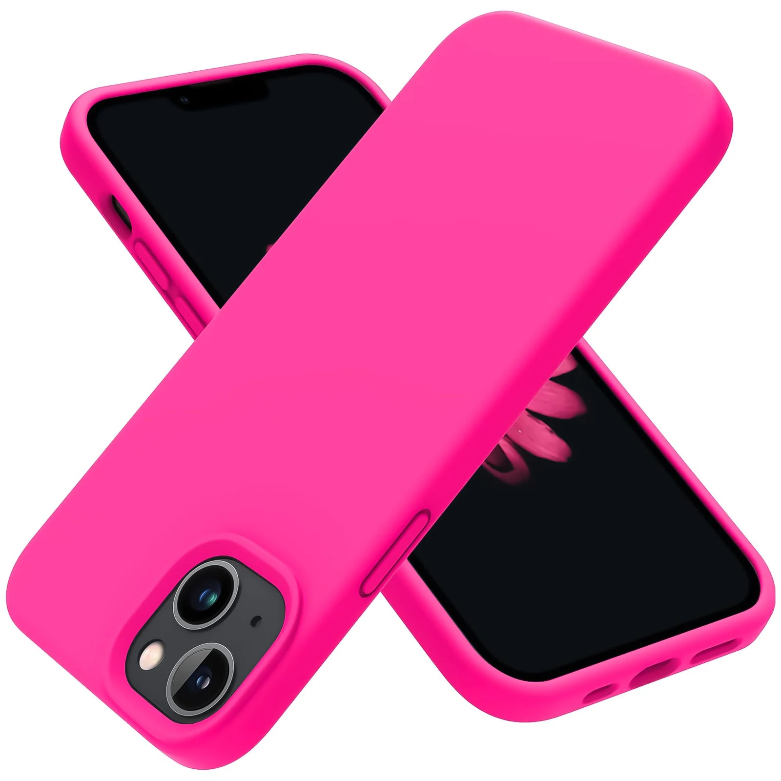 DL3 Mobilak Liquid Silicone Protective Case for iPhone 15 with Camera Protection and Microfiber Lining - Hot Pink