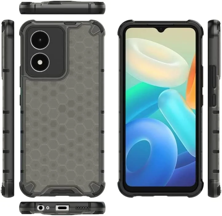 DL3 Mobilak Honeycomb Protective Case for vivo Y02S / vivo Y16 4G, Shock-absorbing protection, Transparent design, Slim, lightweight profile - Black