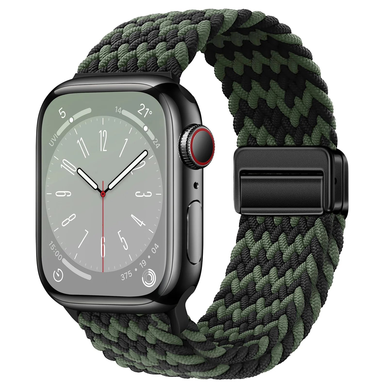 DL3 Mobilak Sport Solo Loop Compatible with Apple Watch Band 42mm 44mm 45mm 46mm 49mm for Women Men, Magnetic Strap Stretchy Braided Wristband for iWatch Series 11 10 9 8 7 6 5 4 3 Ultra 3 2 1 SE SE2 - Green-Black