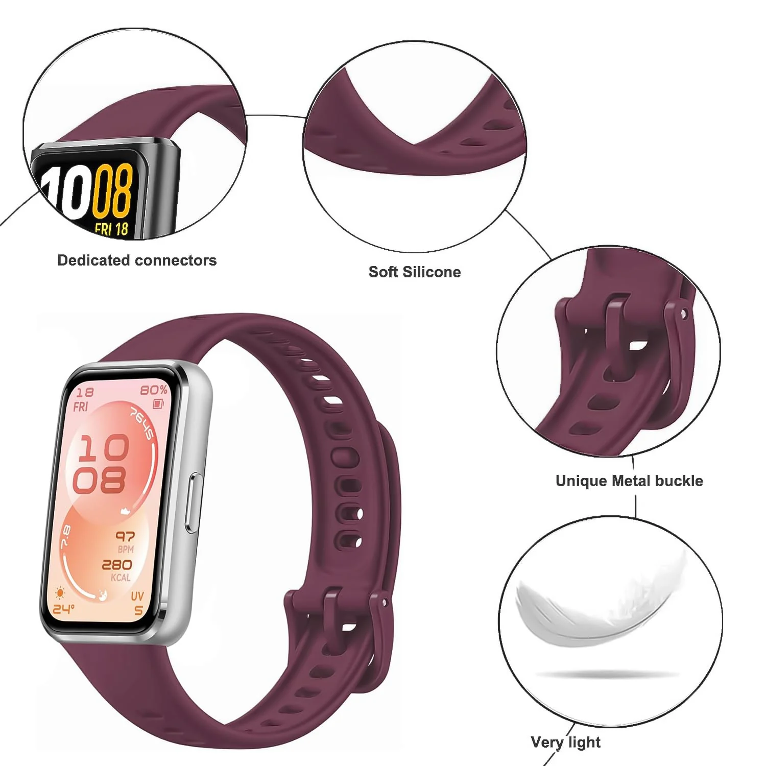DL3 MOBILAK Adjustable Silicone Sports Watch Strap for Huawei Band 11 and Band 11 Pro - Wine Red