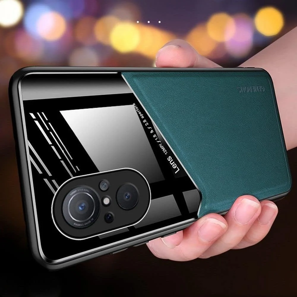 DL3 Mobilak Leather and PC Protective Case for vivo V27e / vivo S16e, Built-in magnetic car-mount support, Shock-absorbing protection, Raised edges around the screen and camera - Green