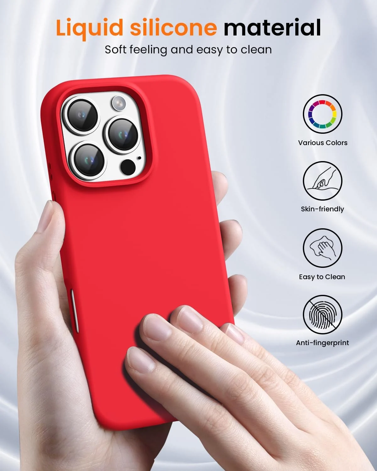 DL3 Mobilak Liquid Silicone Protective Case with Soft Microfiber Lining for iPhone 16 Pro Max - Red