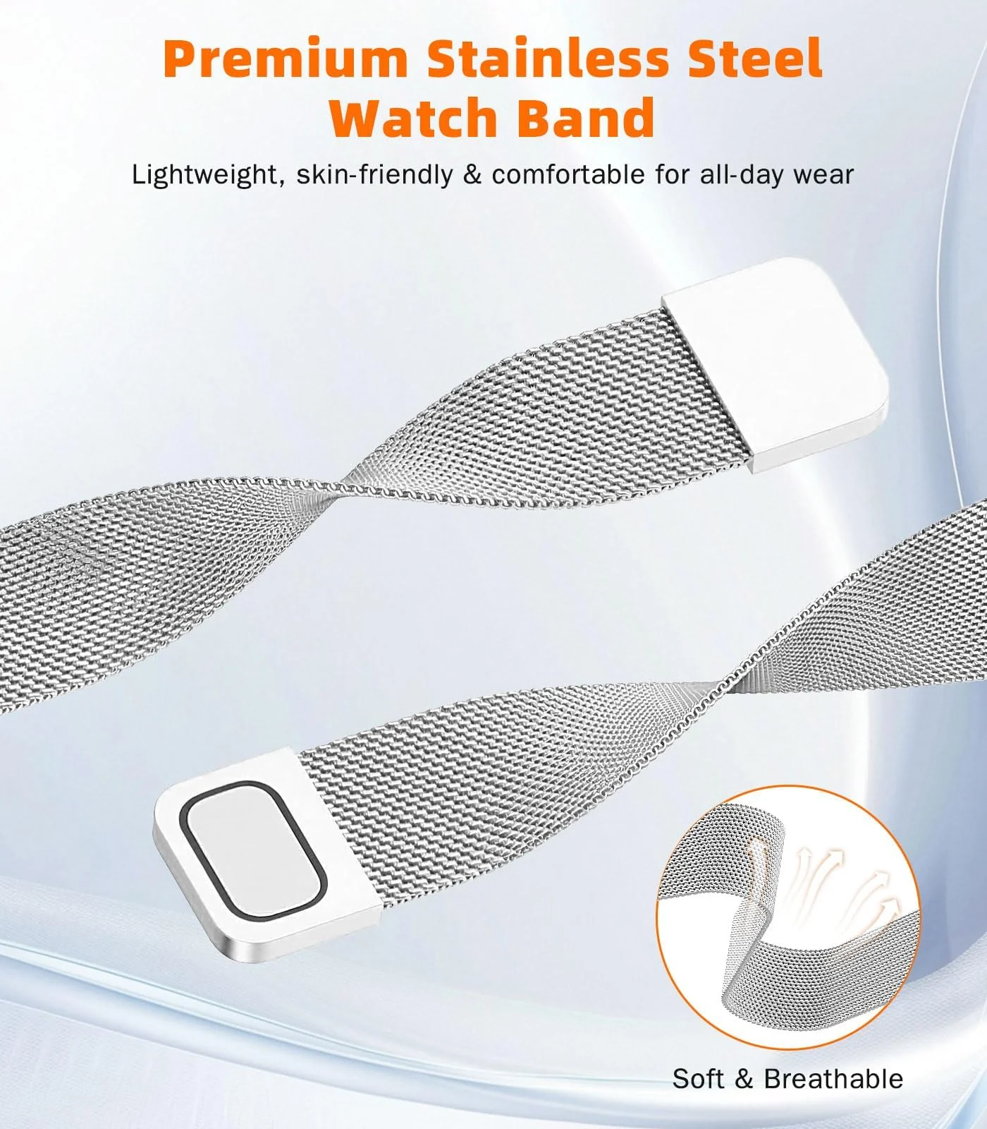 22mm Stainless Steel Magnetic Strap For Samsung Galaxy Watch 46mm/Watch 3 45mm/Gear S3/Huawei watch (GT7 GT6 GT5 GT4 GT3 GT2 46MM)/GT2E/GT 6 Pro/GT 7 Pro/Amazfit GTR 2/2e/3/4/3 Pro Metal Band (Silver)