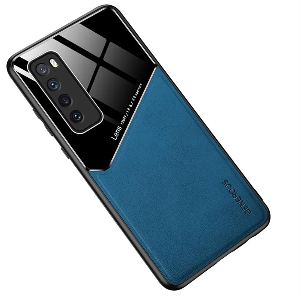 DL3 Mobilak Faux Leather and Plexiglass TPU Case for Huawei Nova 7 with Magnetic Car-Mount Support and Shockproof Design - Blue