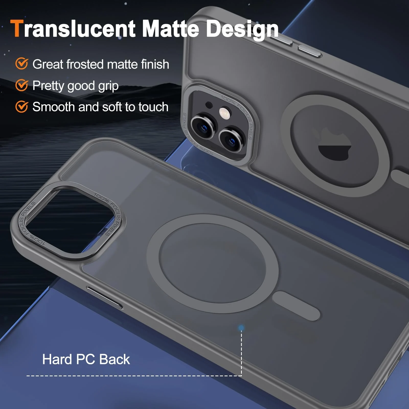 DL3 Mobilak Translucent Matte Case for iPhone 11 (6.1 inch), Compatible with MagSafe accessories, Supports wireless charging, Built-in magnetic car-mount support, Hard-Back Design - Gray
