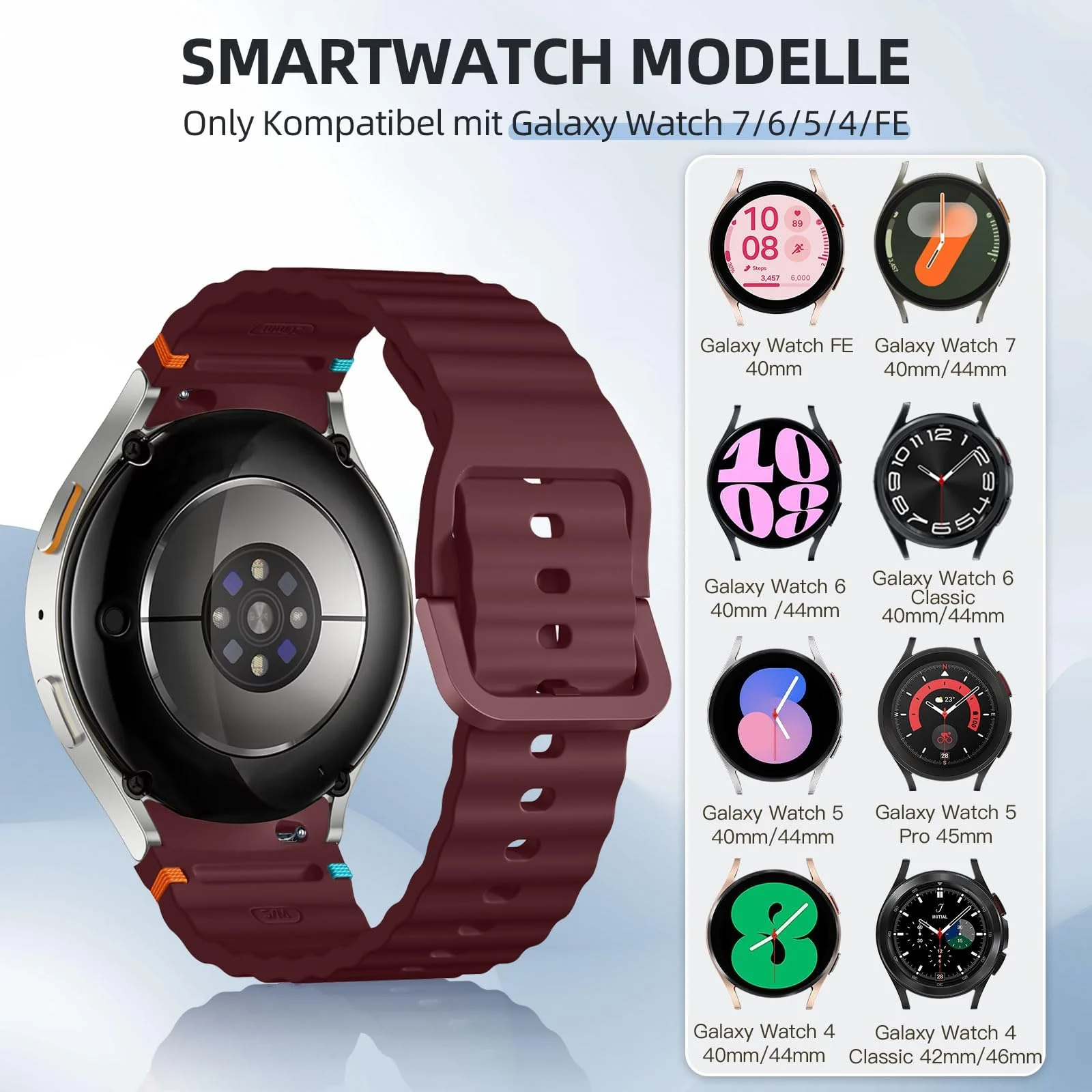 DL3 Mobilak No Gap Sport Bands For Samsung Galaxy Watch 7 6 5 4 FE Strap 40mm 44mm, Soft Silicone Sport Band for Galaxy Watch 6 Classic Straps 47mm 43mm/Galaxy Watch 5 Pro/Watch 4 Classic 42mm 46mm for Men Women - Burgundy